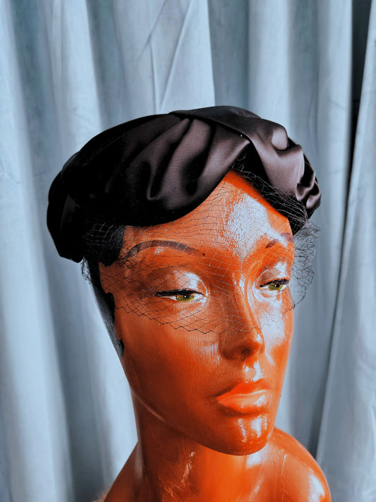 SOLD - Vintage 1950's Black Satin Topper