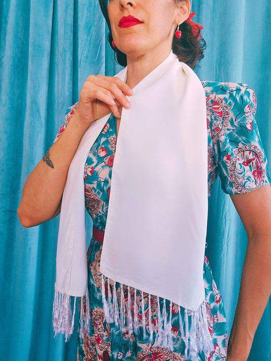 Vintage White Fringe Scarf