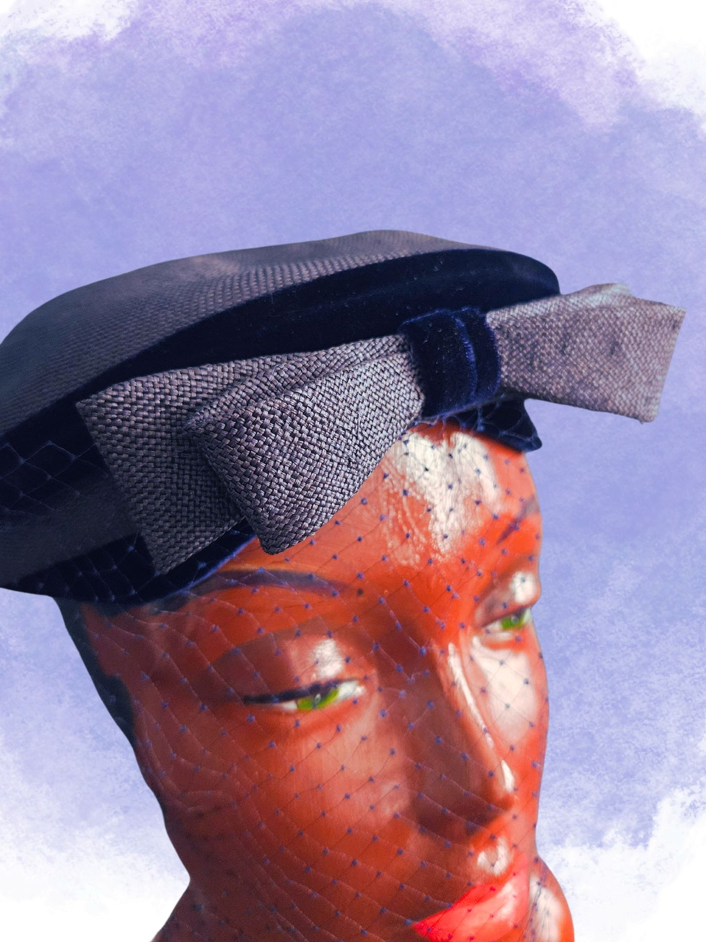 Vintage Navy Straw & Velvet Topper