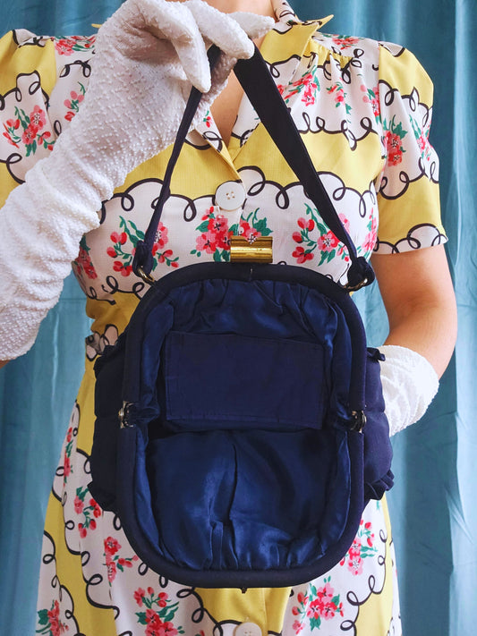 SOLD - Vintage 1940's Navy Purse