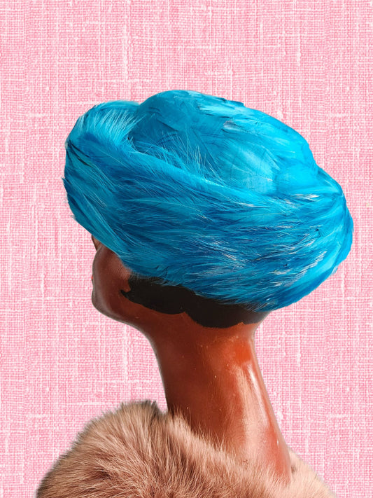 SOLD - Vintage 1950's -1960's Blue Feather Topper