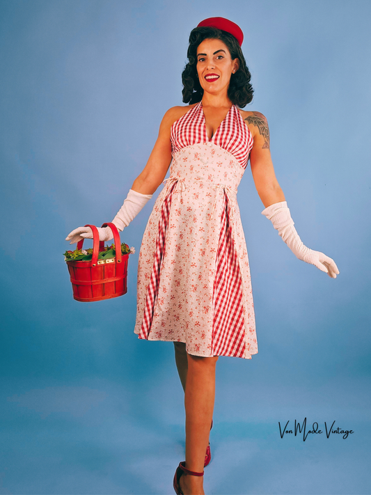 1950's Style Countryside Patchwork Halter Dress