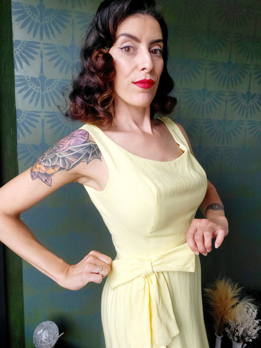 SOLD - Vintage 1960's Lemon Yellow Sun Dress with Ruffle Hem