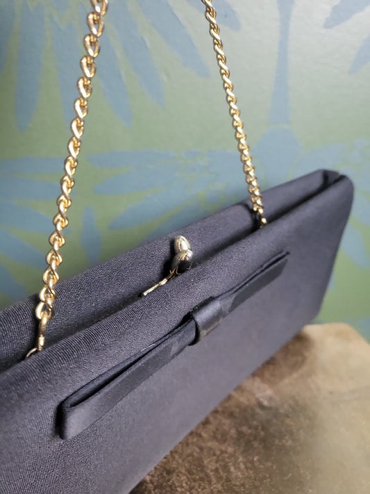 SOLD - Vintage 1940's-1950's Black Satin Evening Handbag