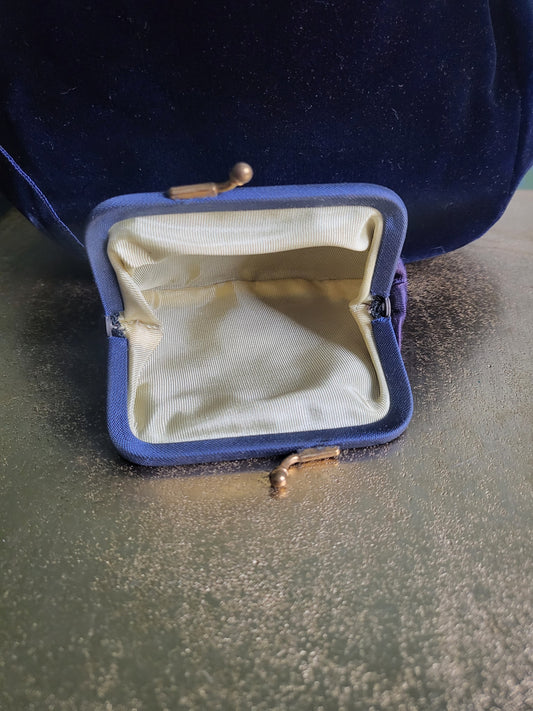 SOLD - Vintage 1940's-1950's Navy Velvet Evening Bag - Rhinestone and Pearl Clasp