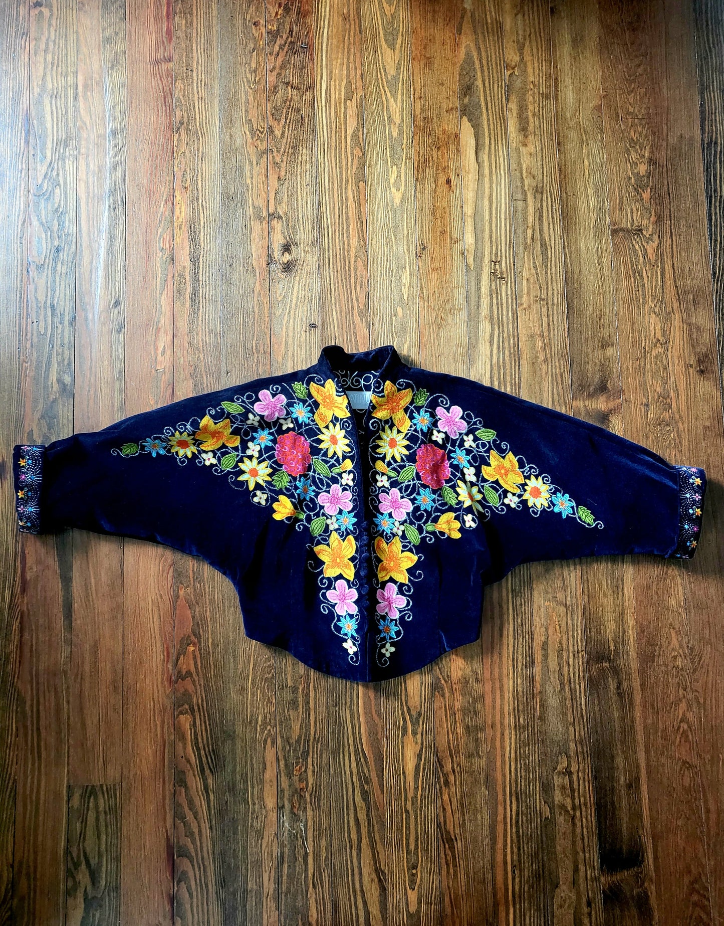 SOLD - Vintage Platinum by Dorothy Schoelen Navy Velvet Floral Bolero