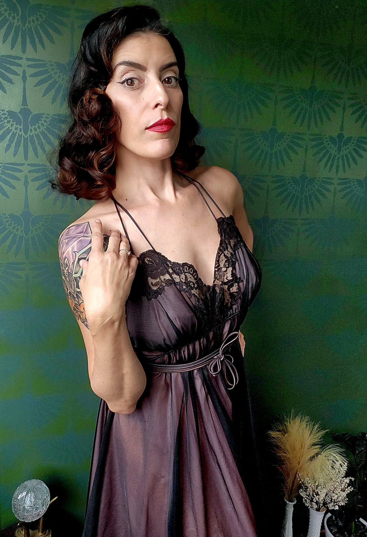 SOLD - Vintage 1950's Vanity Fair Negligee - Black/Pink