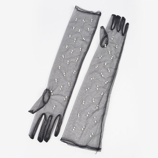 Retro Sheer Black Pearl Dot Gloves