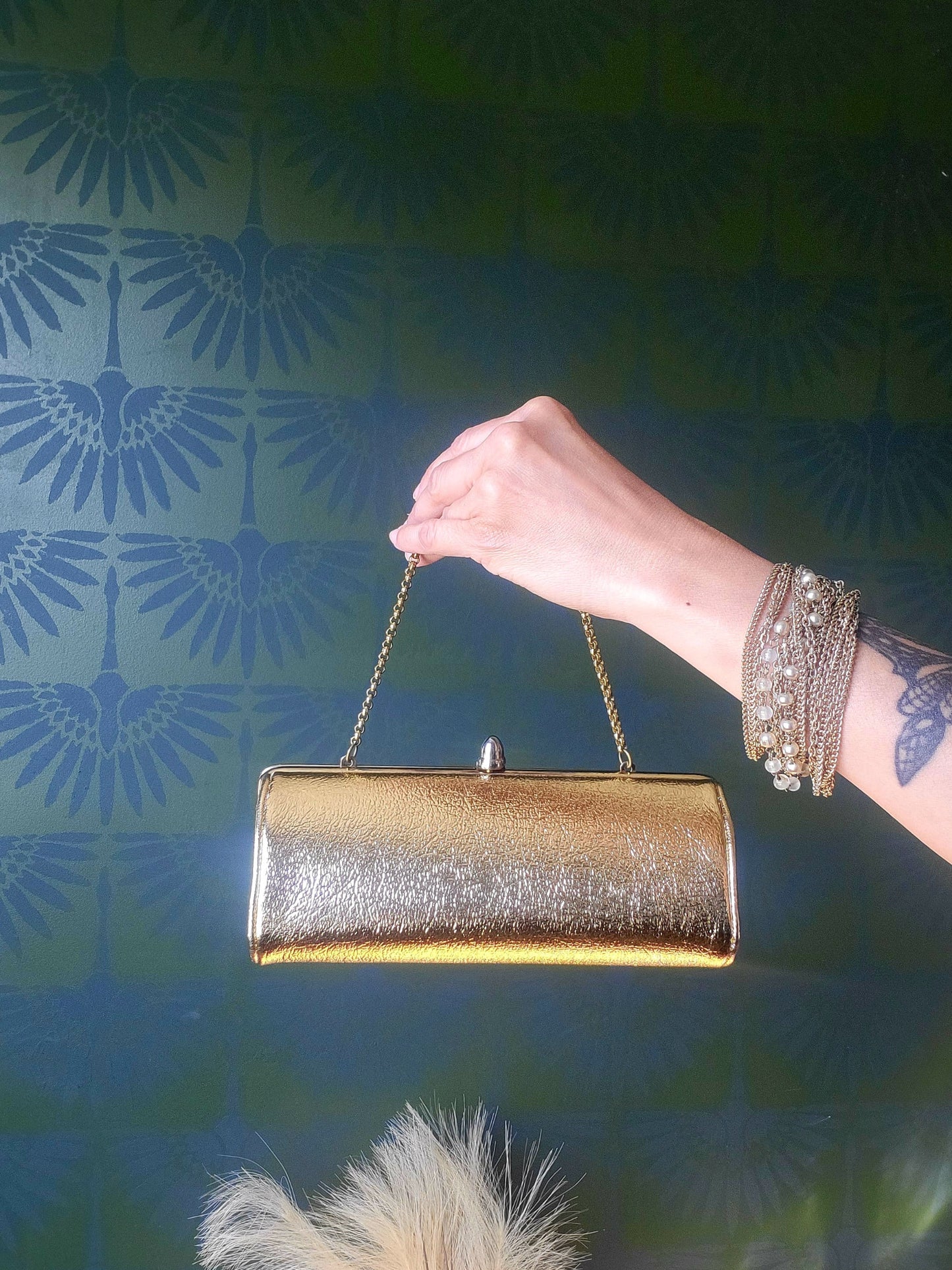 SOLD - Vintage Golden Barrell Clutch