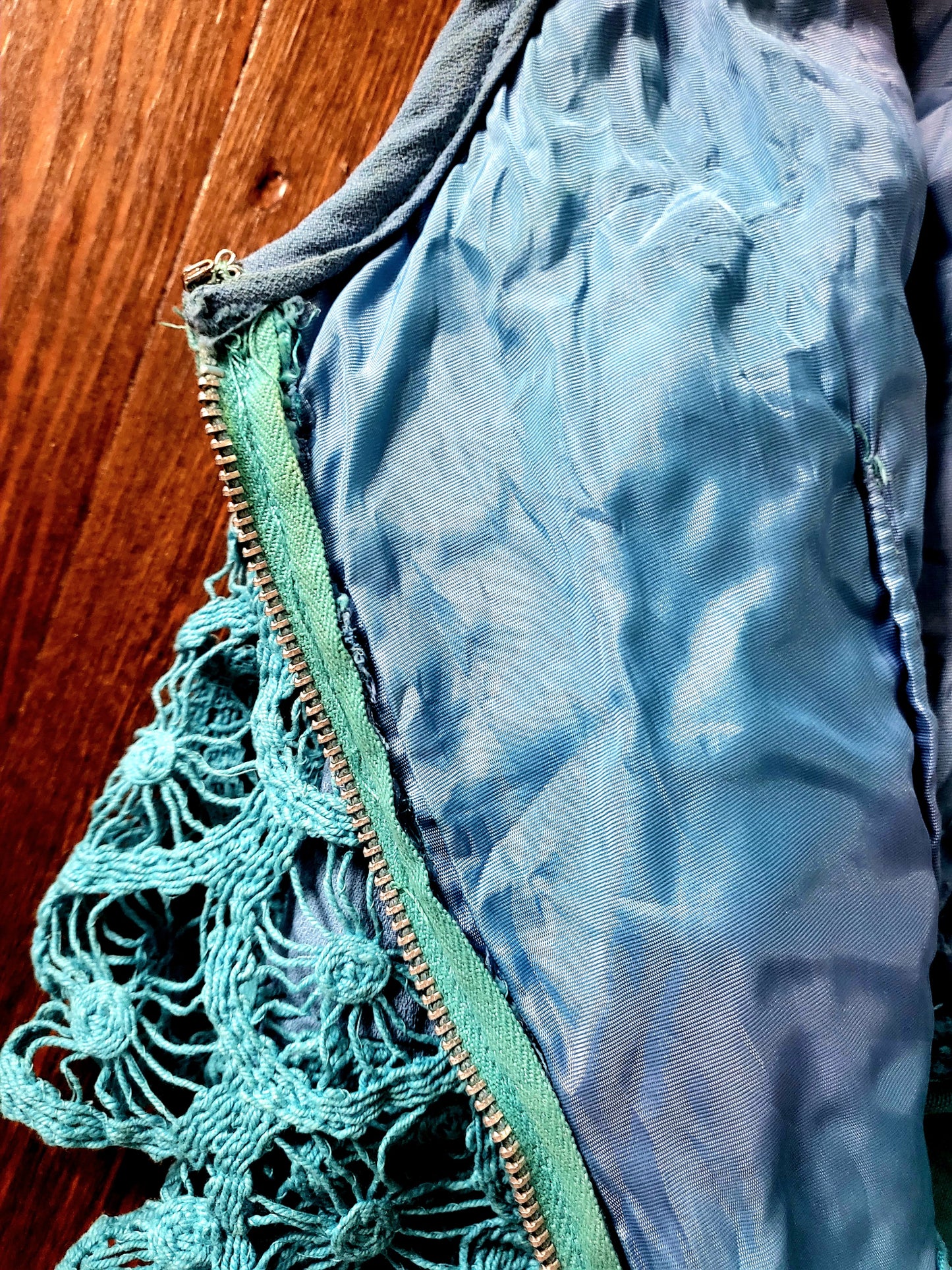 SOLD - Vintage 1960's Sky Blue with Teal Crocheted Bodice Shift Dress