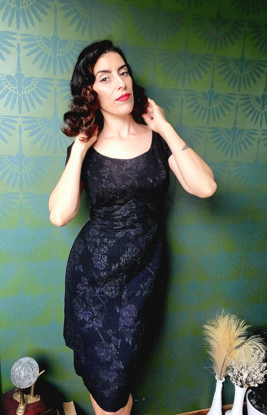 SOLD - Vintage 1950's-1960's Mardi Gras of New York Black Brocade Cocktail Dress