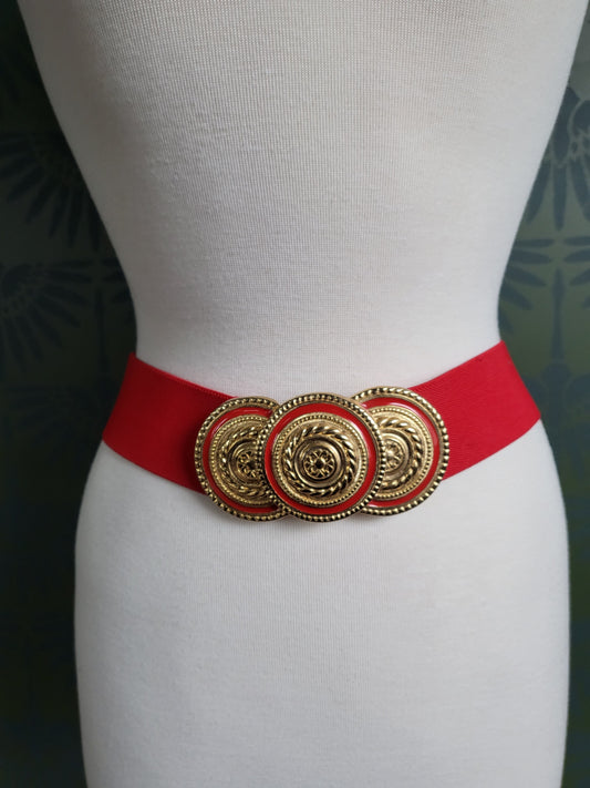 SOLD - Vintage Red Belt with Large Disc Buckle