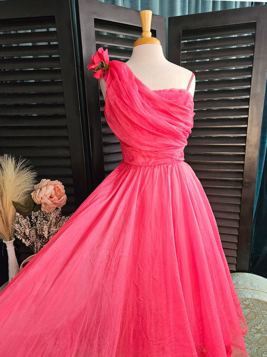 SOLD -Vintage 1950's Fuchsia Party Dress