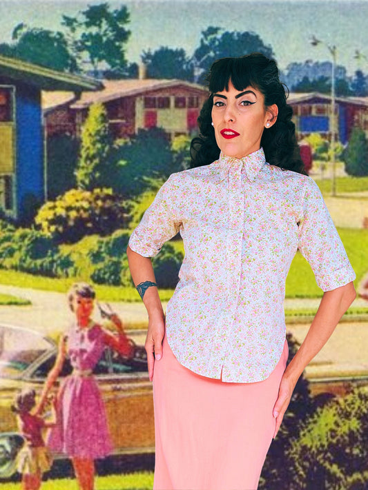 SOLD - Vintage 1950's "Cos Cob" Cotton Floral Blouse