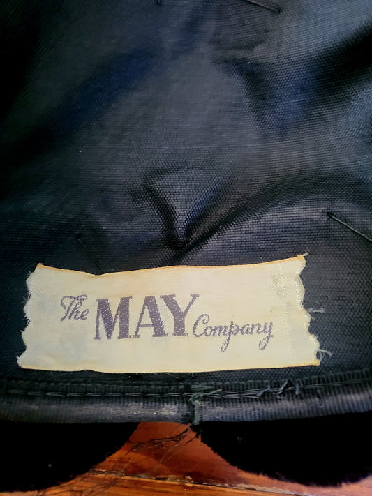 SOLD - Vintage 1950's The May Company Black Velvet Dot Crescent Cap with Birdcage Veil