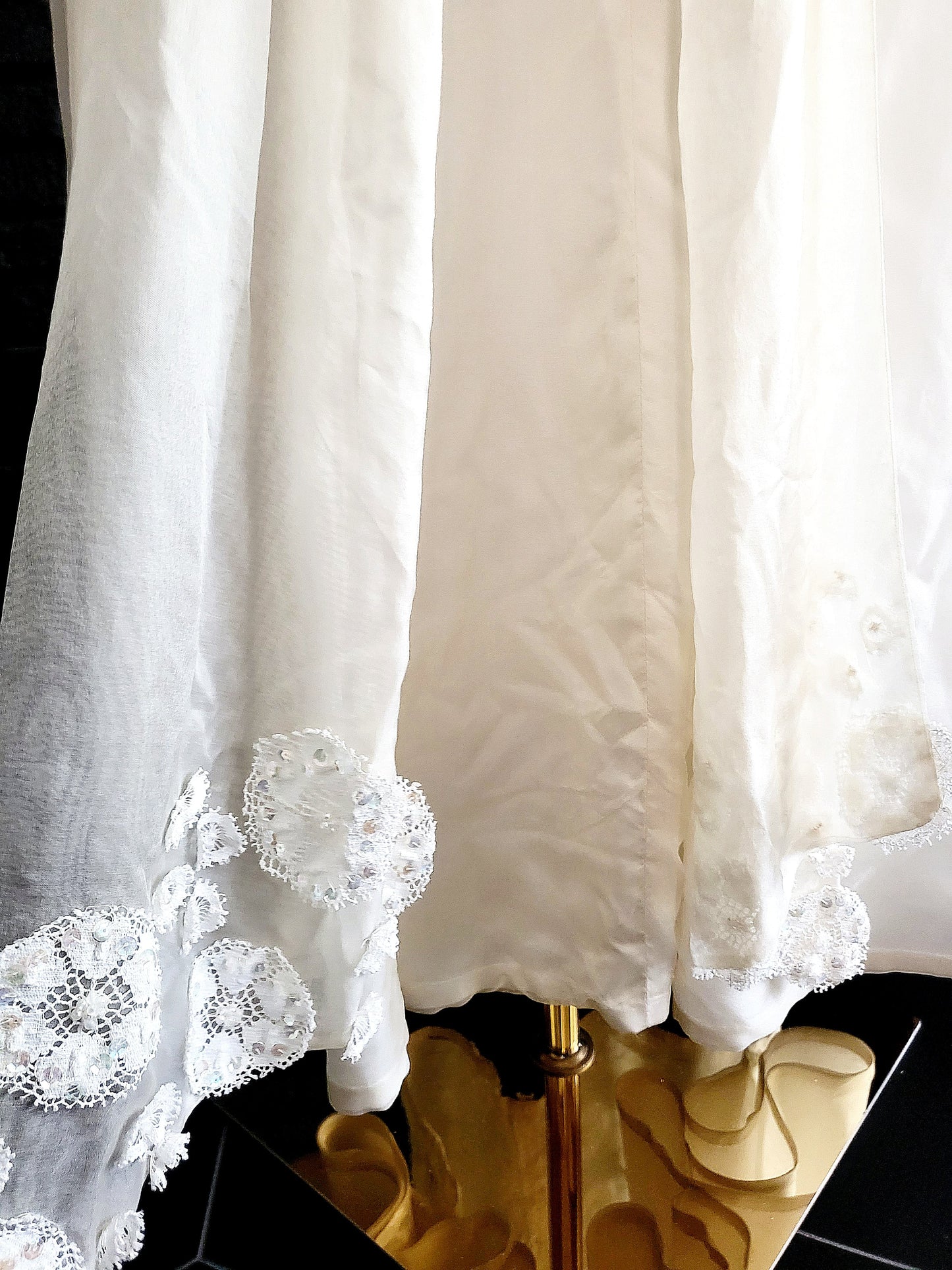SOLD - Vintage 1950's Strapless Ivory Wedding Dress with Sequenced Lace Appliques
