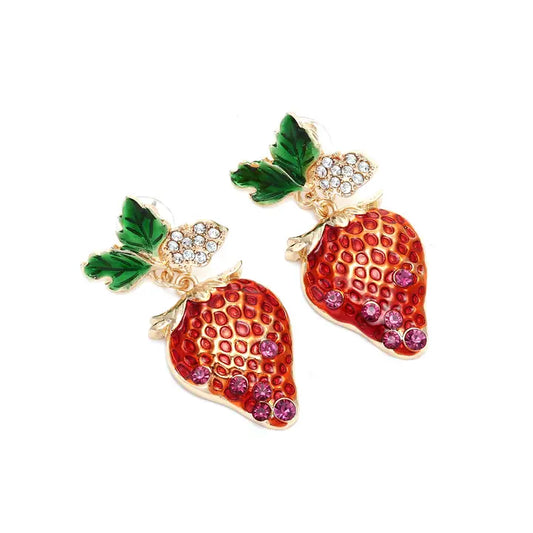 Strawberry Rhinestone Earrings (Pierced)