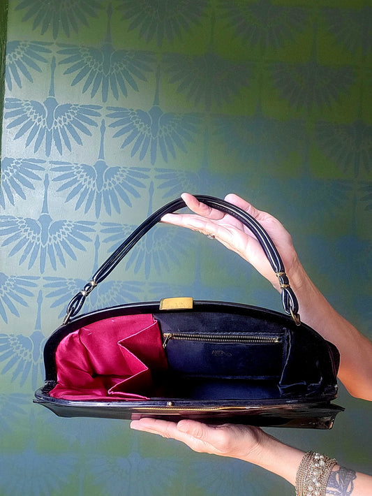 SOLD - Vintage 1950's AETNA Black Patent Leather Handbag