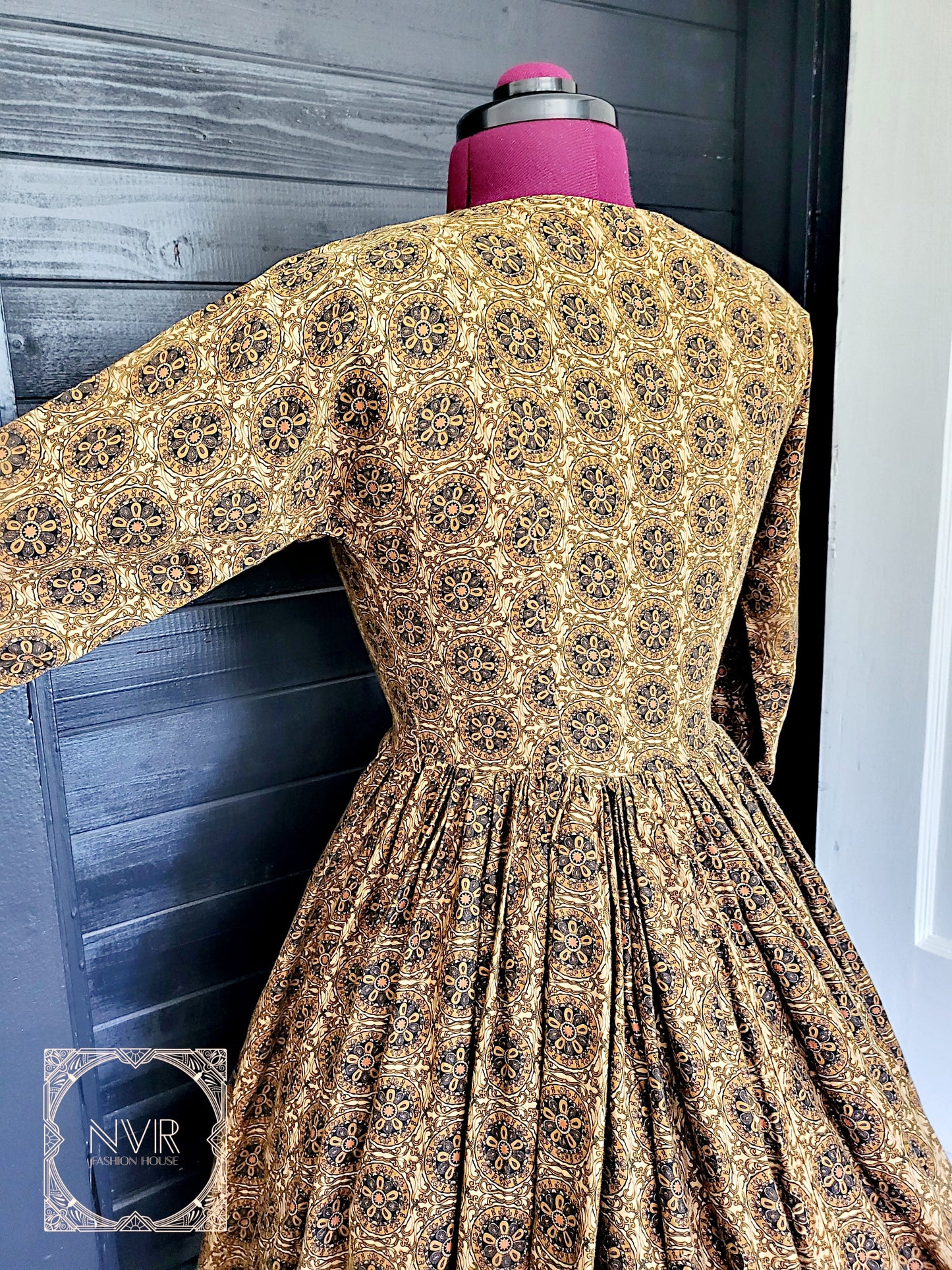 SOLD - Vintage 1950's Printed Day Dress-Brown