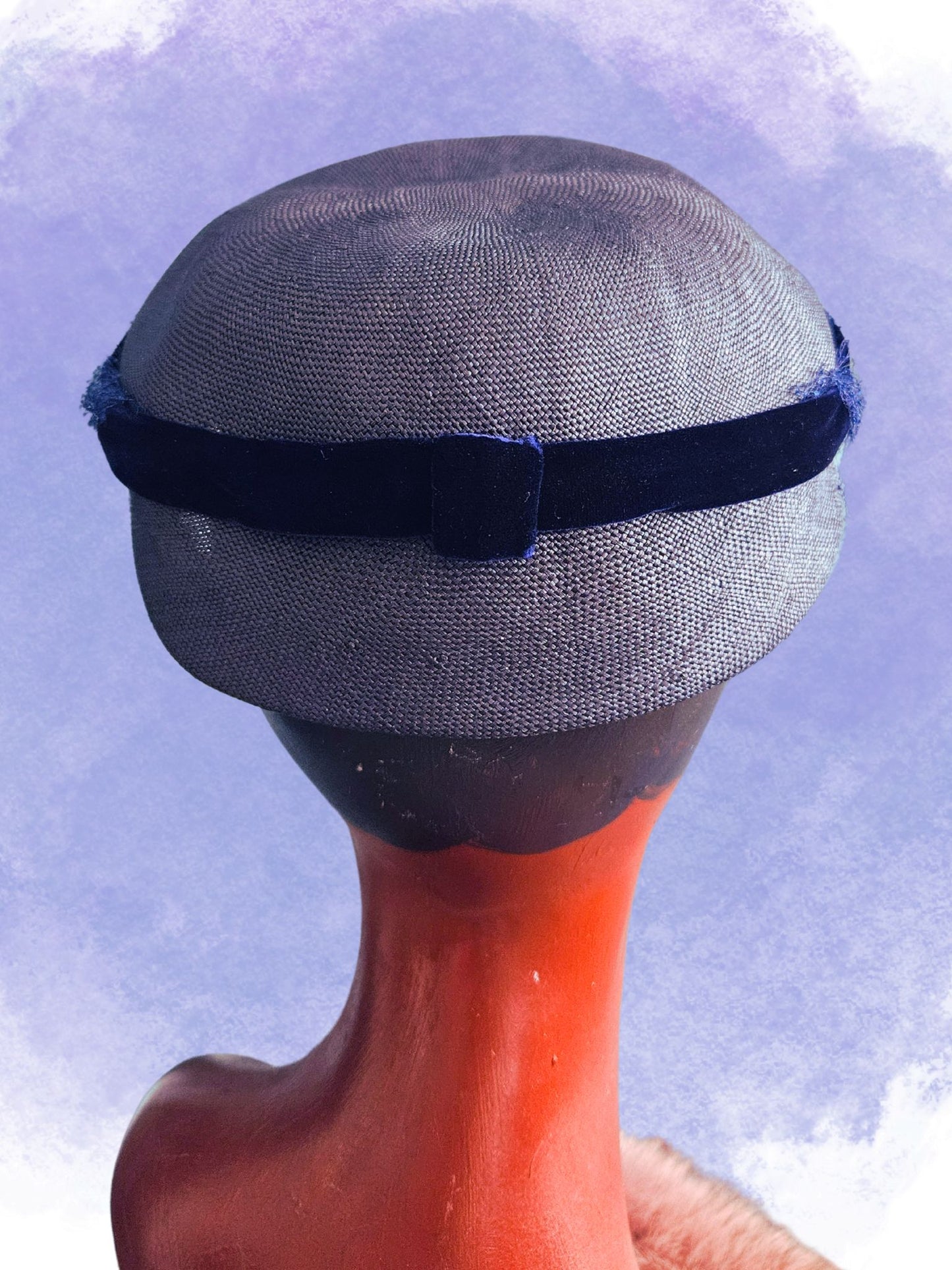 Vintage Navy Straw & Velvet Topper