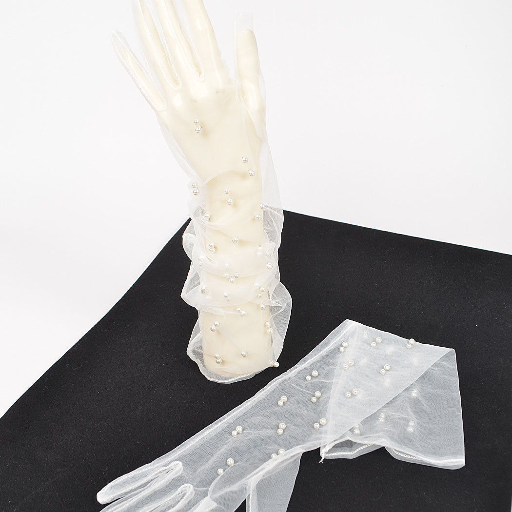 Retro Sheer Ivory Pearl Dot Gloves