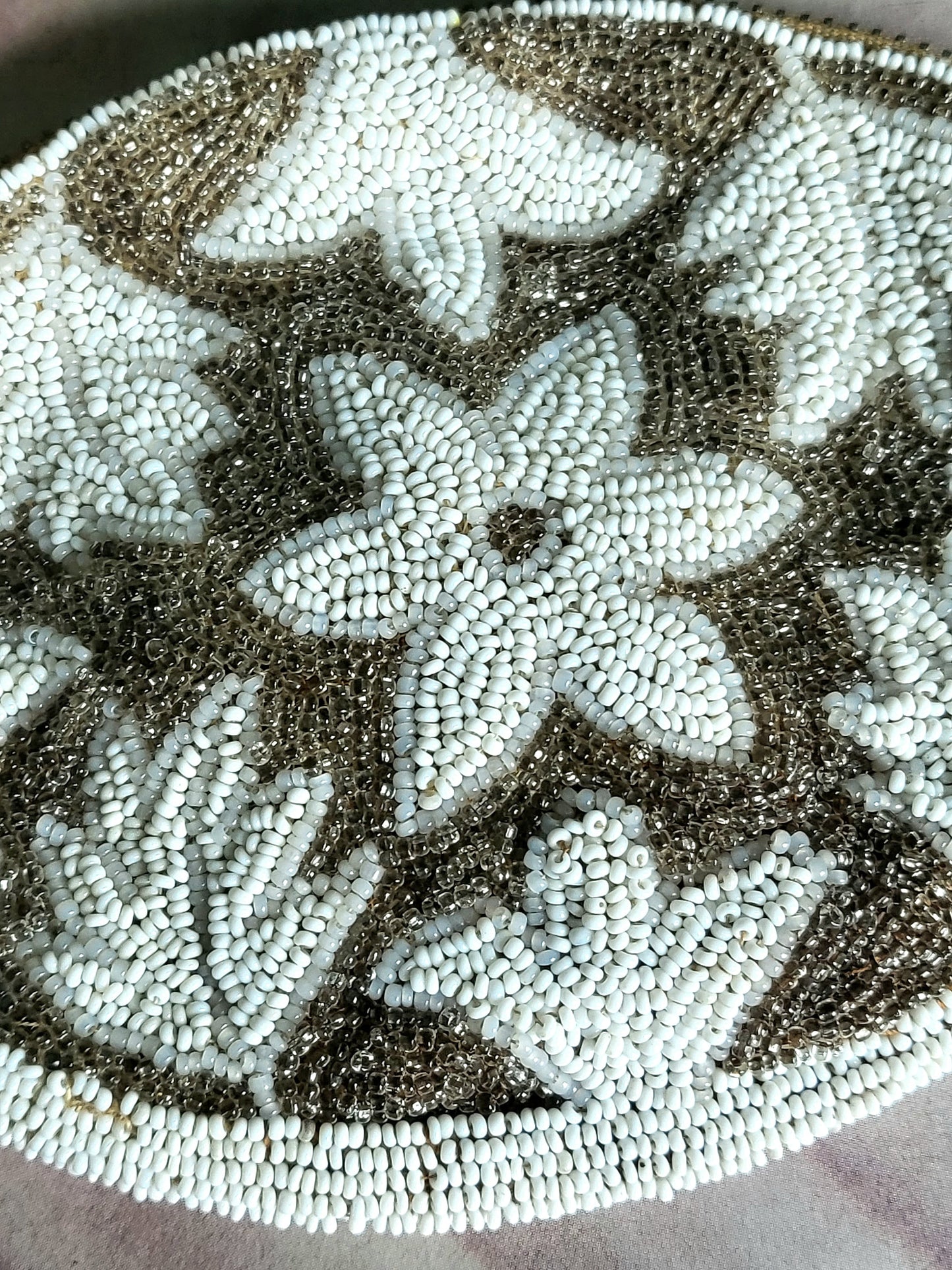 STOLEN - Vintage 1930s Hand Beaded Palm Clutch - Silver and White