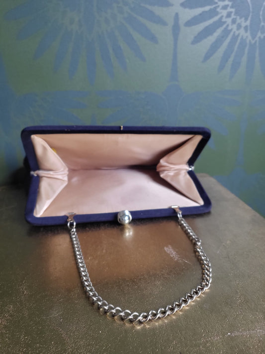 SOLD - Vintage 1940's-1950's Navy Satin Evening Handbag
