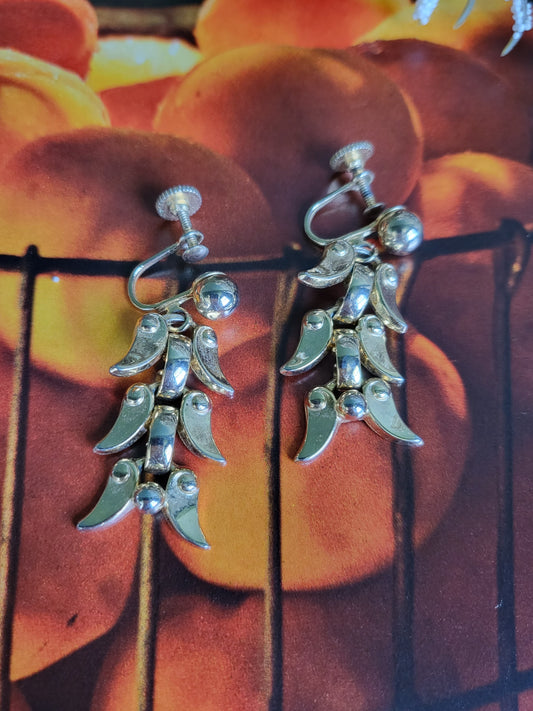 SOLD - Vintage 1950's -1960's Golden Petal Dangle Earrings