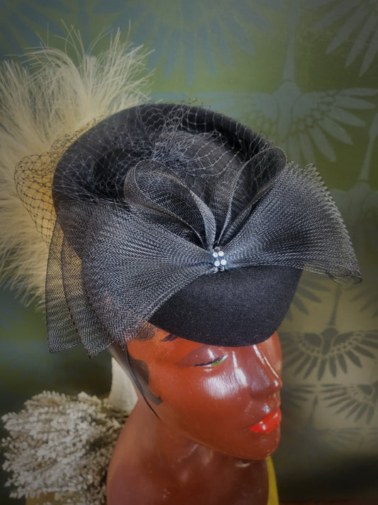 SOLD - Vintage 1950's "Bollman" Black Felted Wool Topper