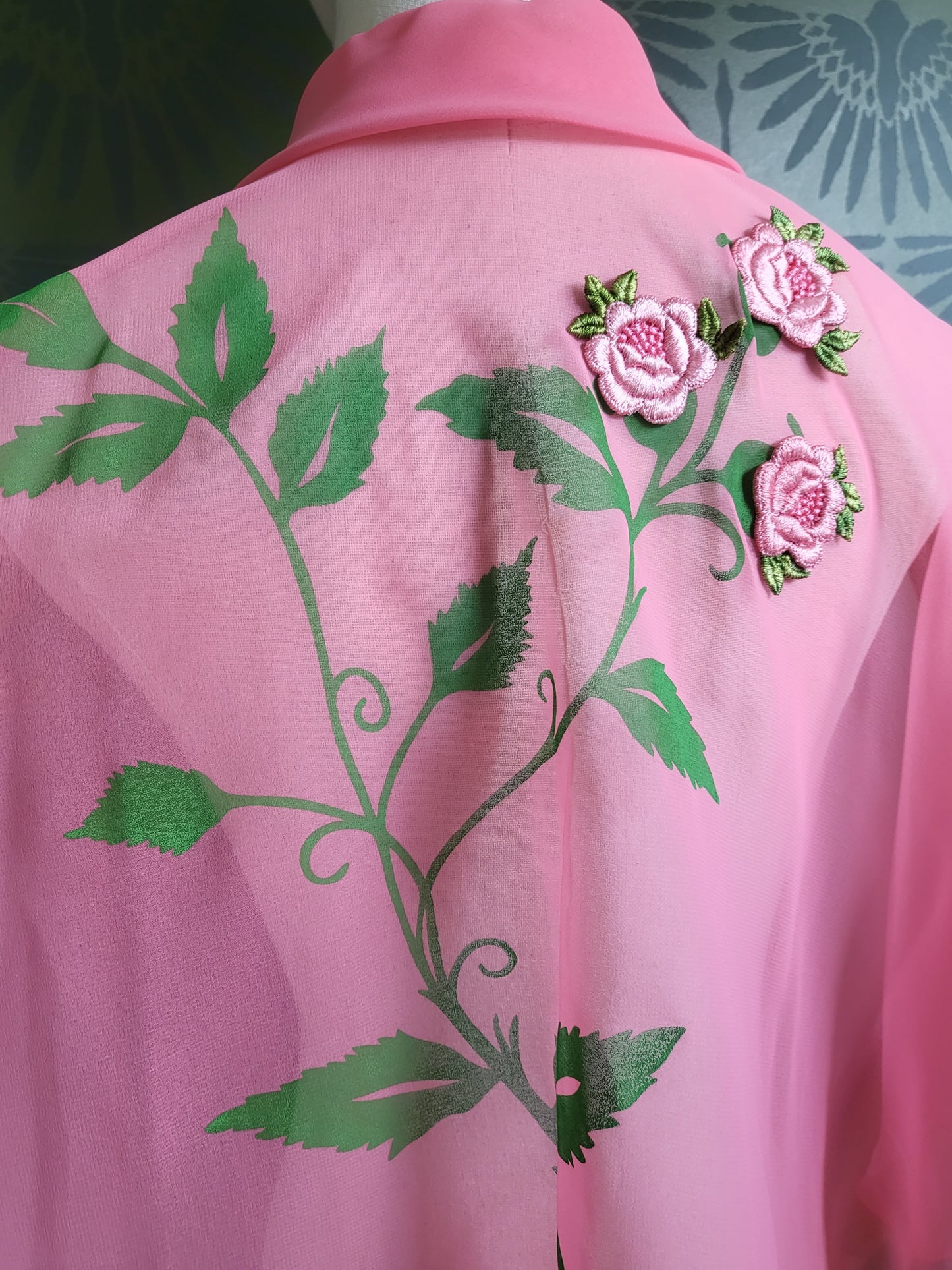 SOLD - Vintage Pink Chiffon Capelet with Roses