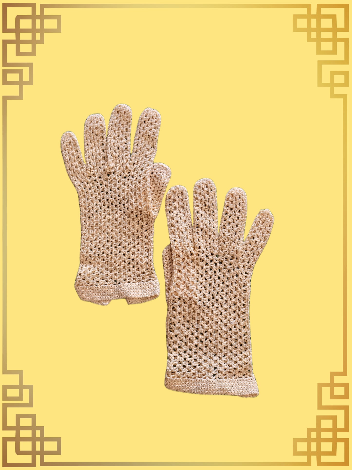 SOLD - Vintage Pale Yellow Crocheted Summer Tea Gloves