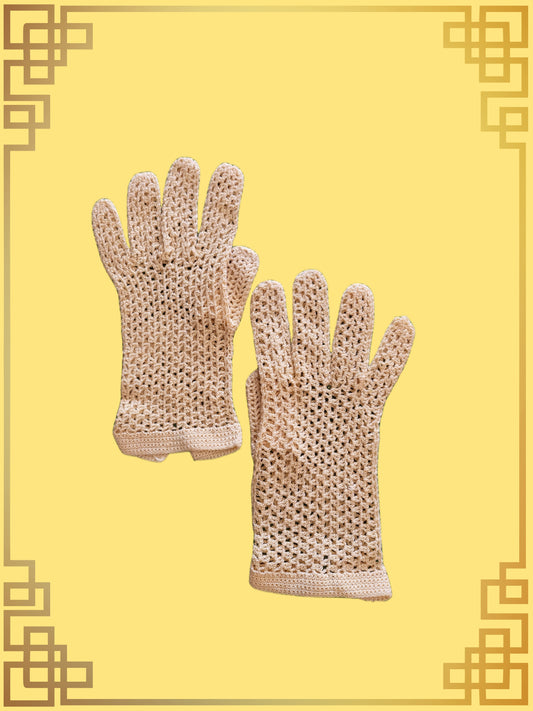 SOLD - Vintage Pale Yellow Crocheted Summer Tea Gloves