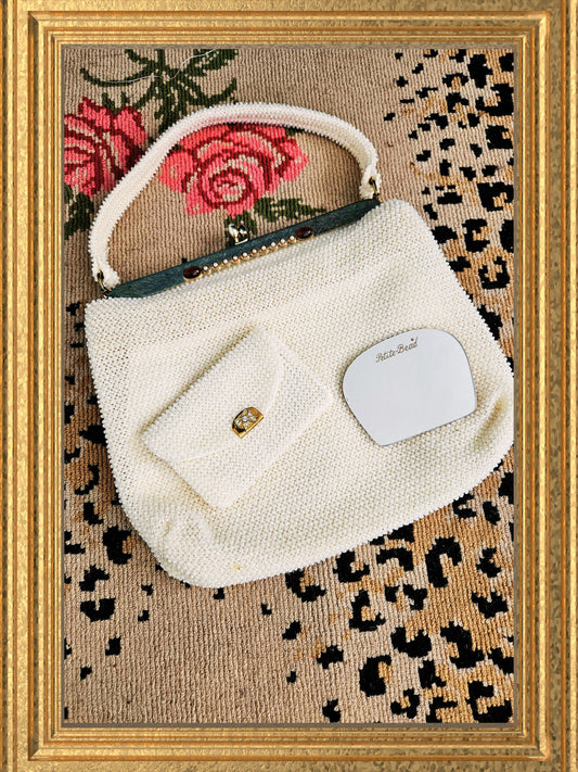 SOLD- Vintage Ivory Petite Bead Handbag