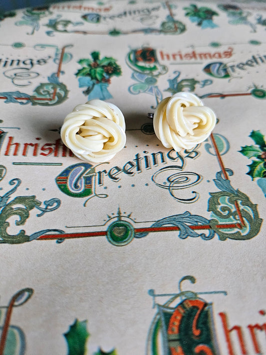 SOLD - Vintage Ivory Bakelite Twisted Knot Earrings (Screw Post)