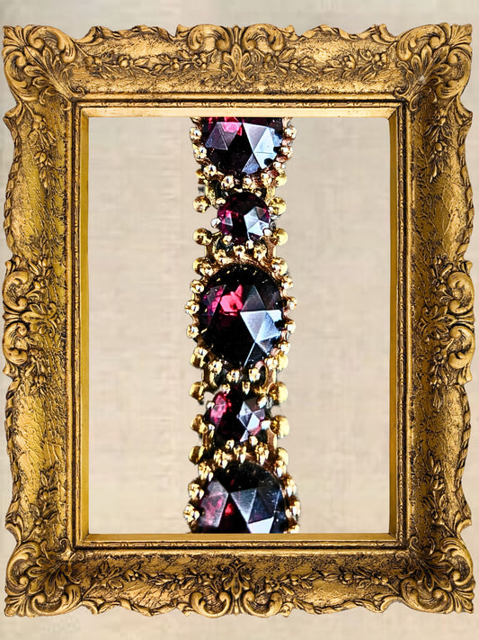 SOLD - Vintage 1950's-1960's Golden Linked Bracelet with Crystal Glass Garnets