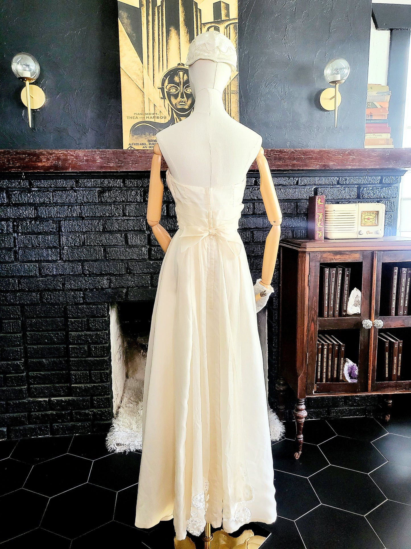 SOLD - Vintage 1950's Strapless Ivory Wedding Dress with Sequenced Lace Appliques