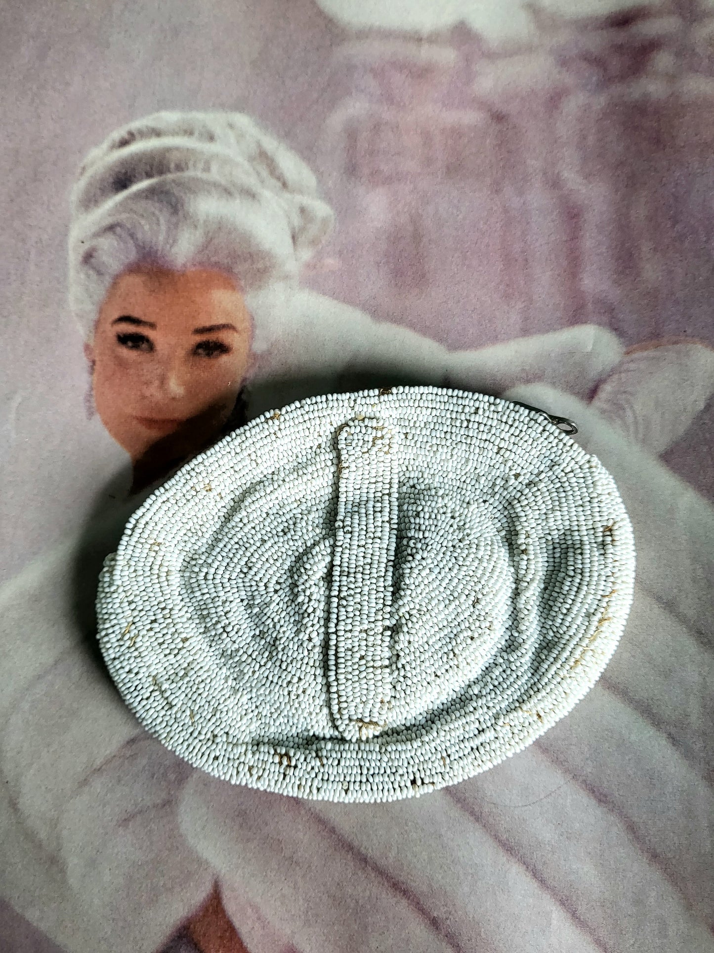 STOLEN - Vintage 1930s Hand Beaded Palm Clutch - Silver and White