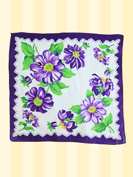Vintage Handkerchief Square - Purple Floral Square