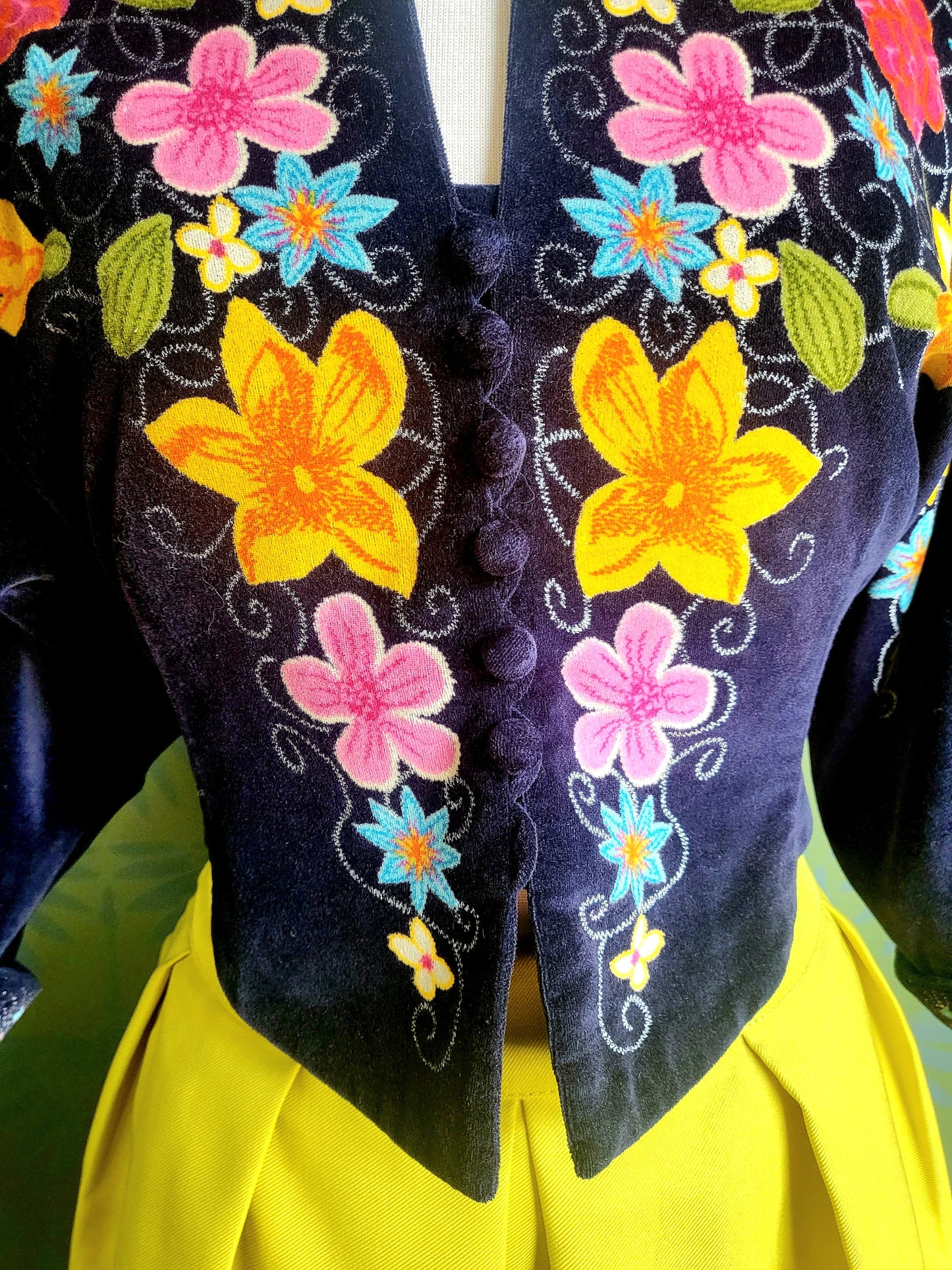 SOLD - Vintage Platinum by Dorothy Schoelen Navy Velvet Floral Bolero