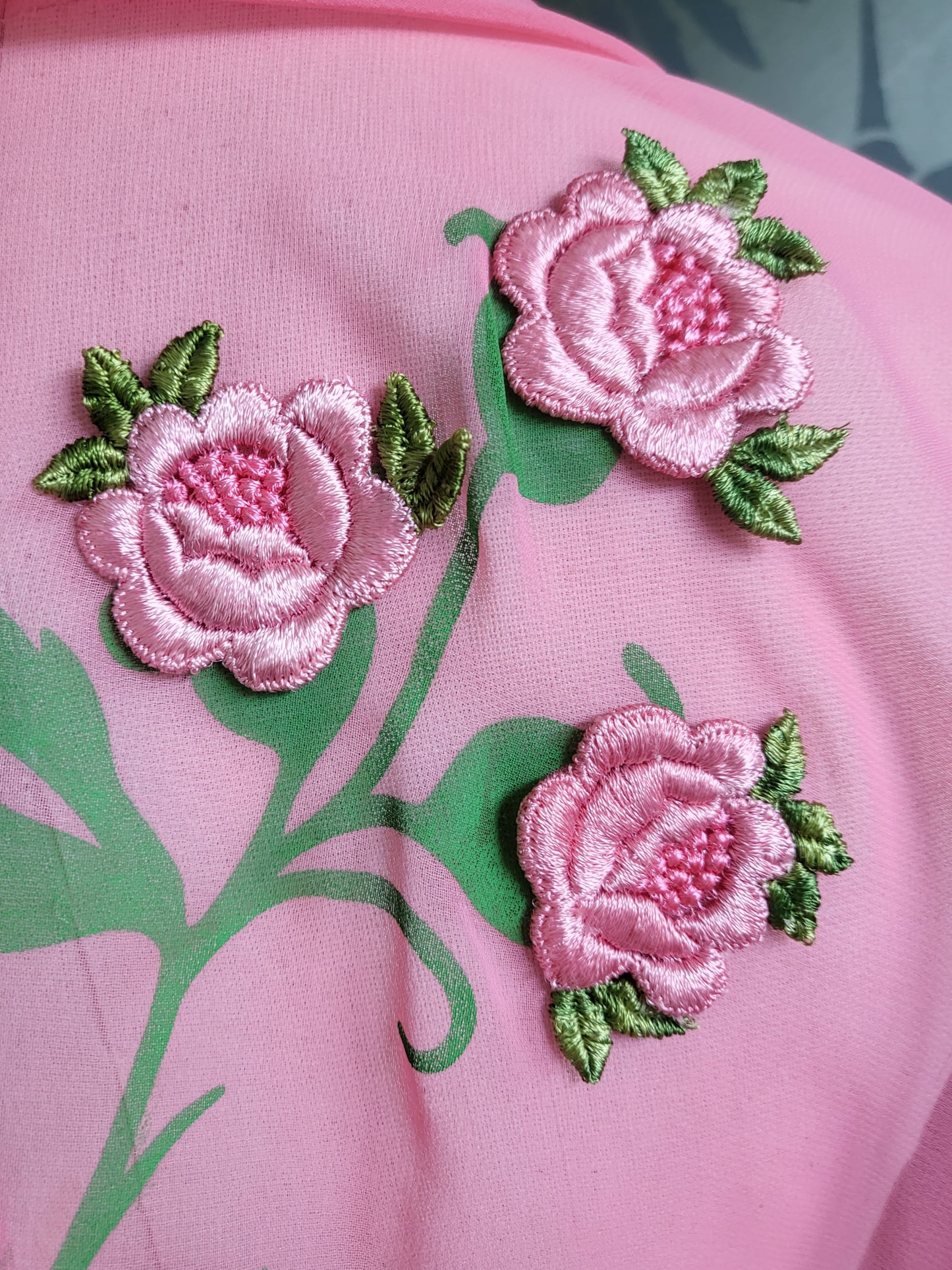 SOLD - Vintage Pink Chiffon Capelet with Roses
