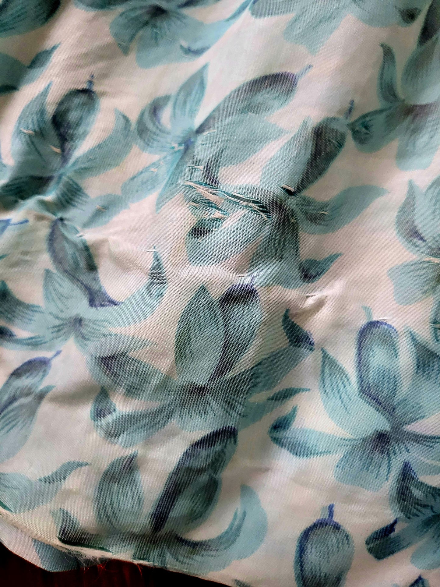 SOLD - Vintage 1950's Robbin Egg Blue Floral Full Skirt Dress With Sky Blue Ribbon Detail