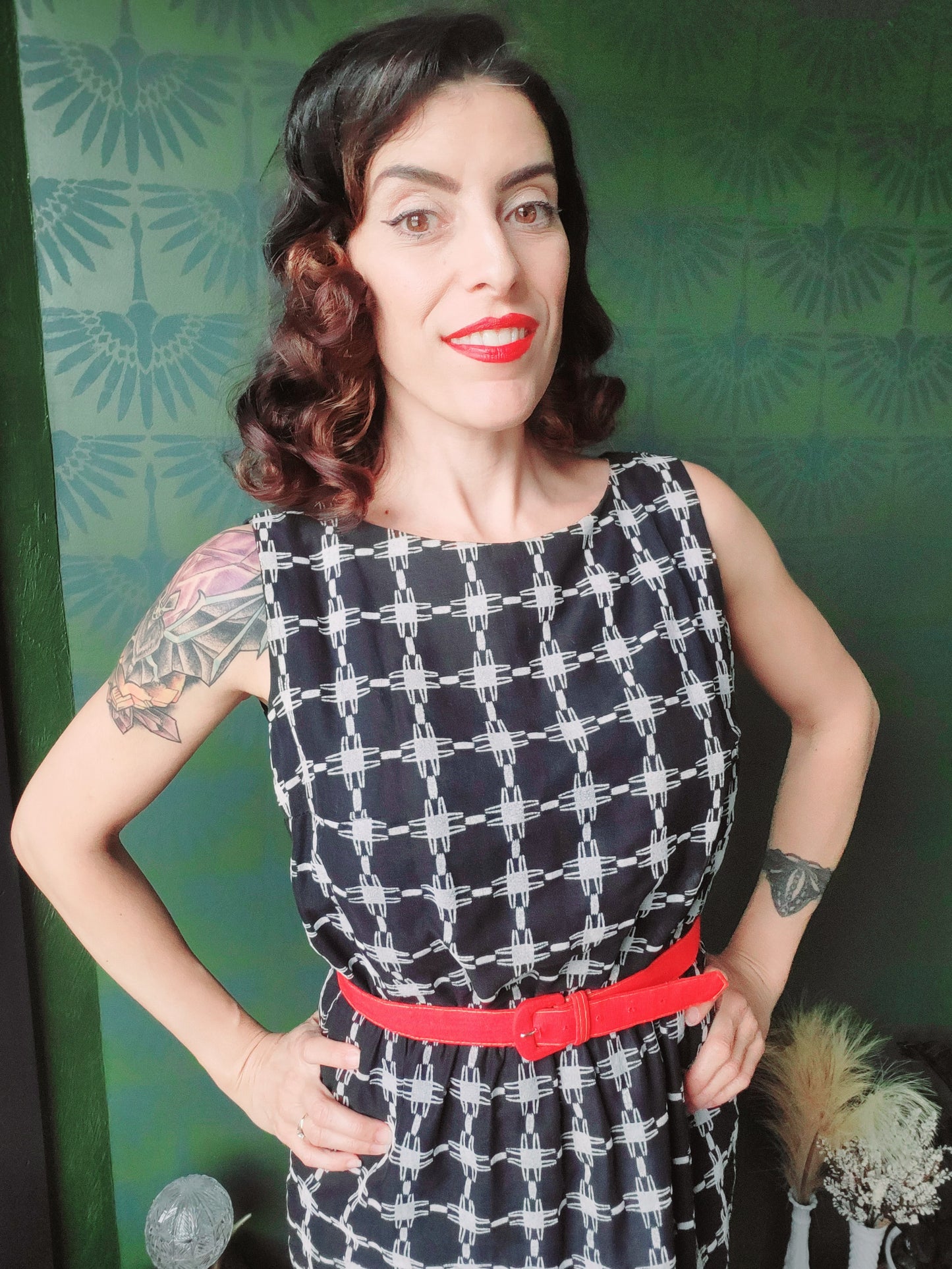 SOLD - Vintage Atomic Print Day Dress - Black/White