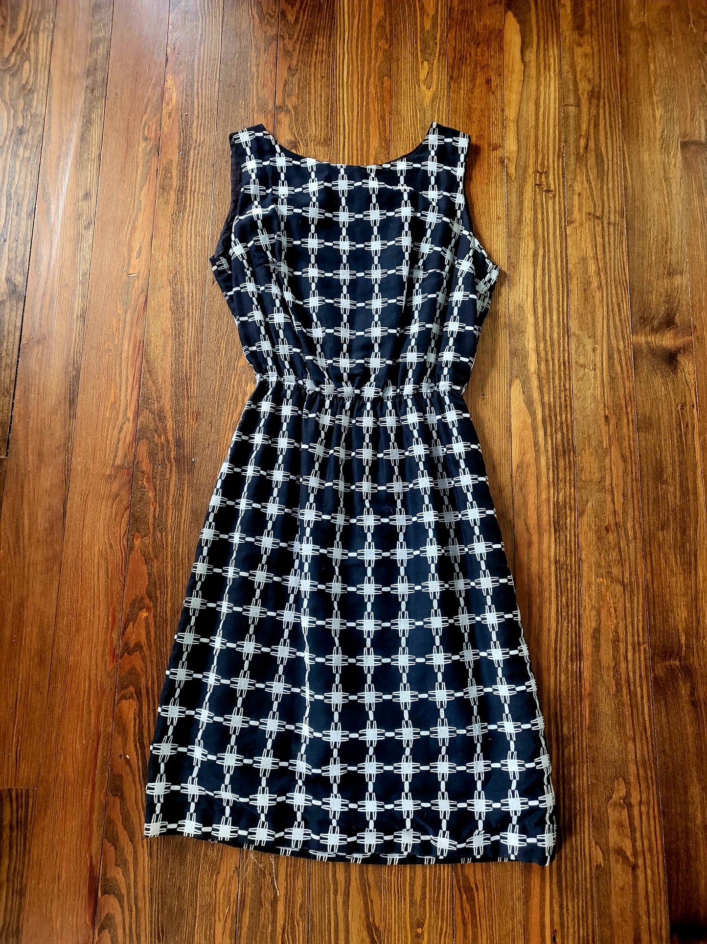 SOLD - Vintage Atomic Print Day Dress - Black/White