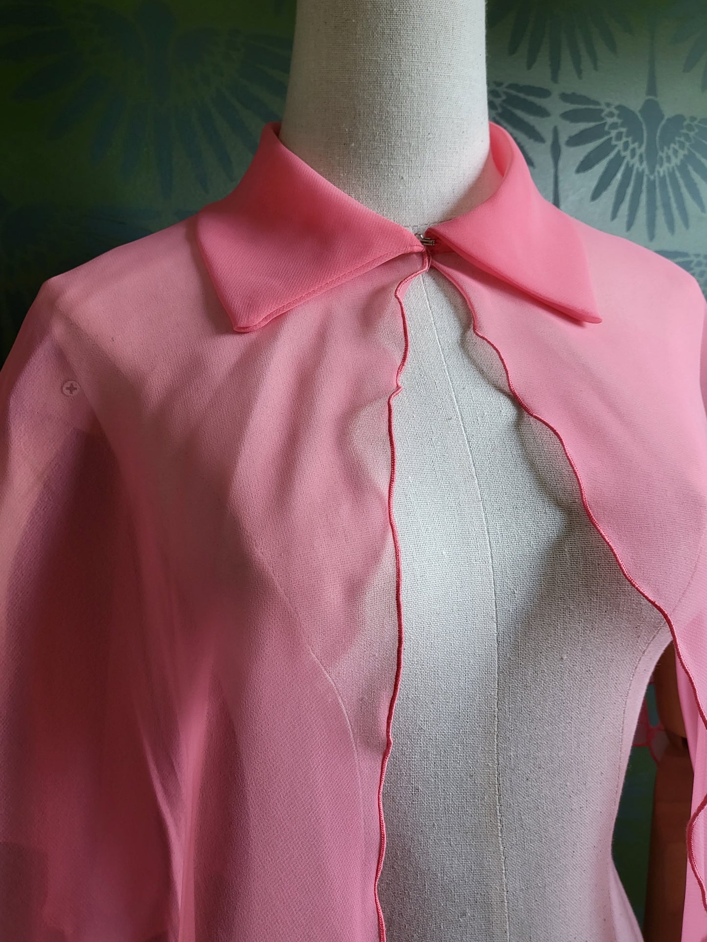 SOLD - Vintage Pink Chiffon Capelet with Roses