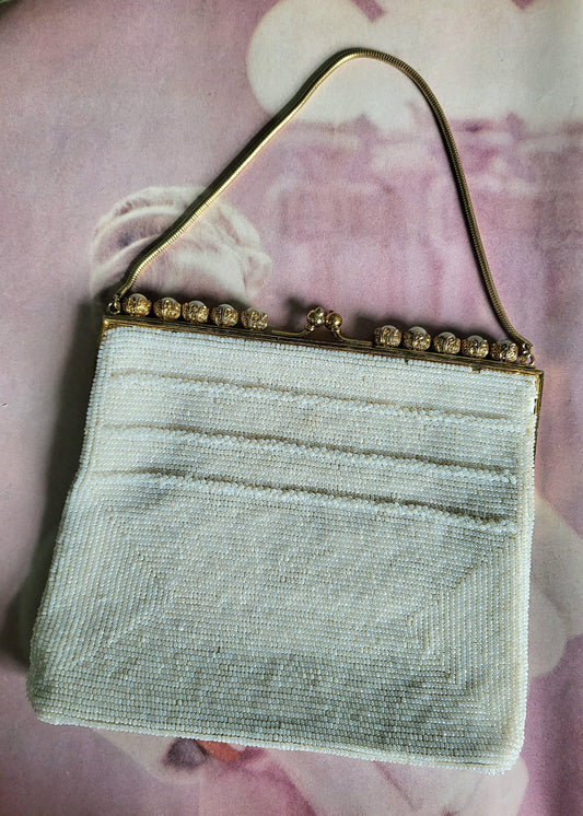 SOLD - Vintage 1950's Debbie Ivory Flower Beaded Evening Bag