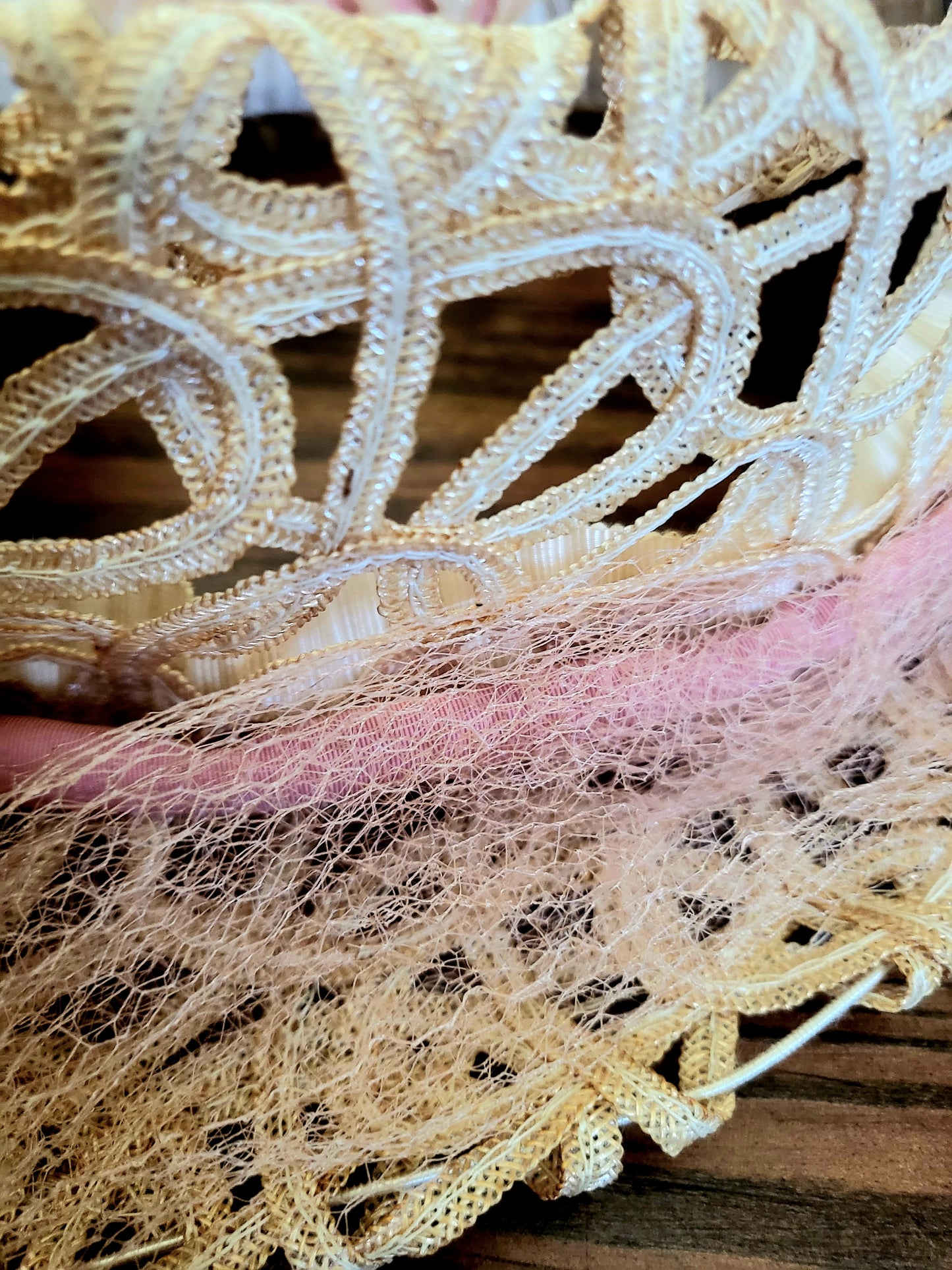 SOLD - Vintage 1950's Woven Ribbon Open Crown Topper