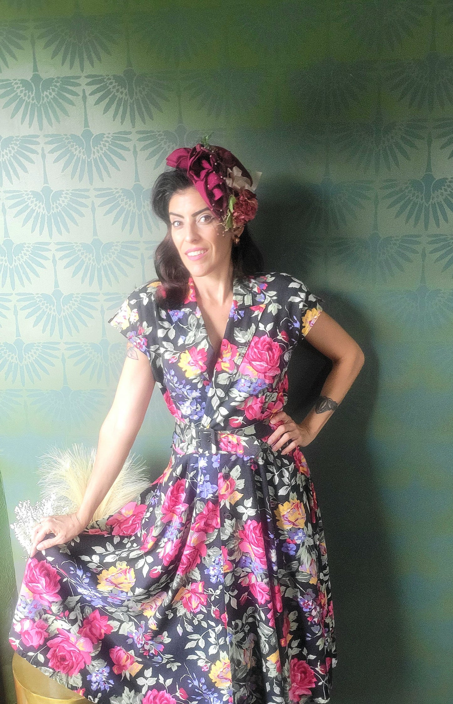 SOLD - Vintage 1980's "Carol Anderson" Dark Floral Fit & Flare Dress
