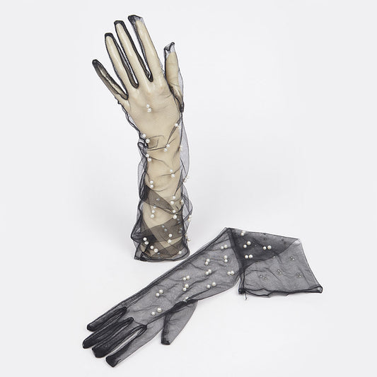 Retro Sheer Black Pearl Dot Gloves