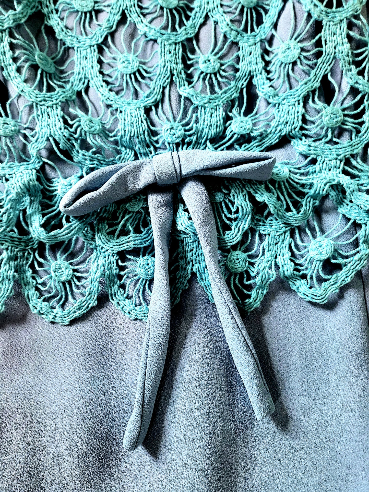 SOLD - Vintage 1960's Sky Blue with Teal Crocheted Bodice Shift Dress