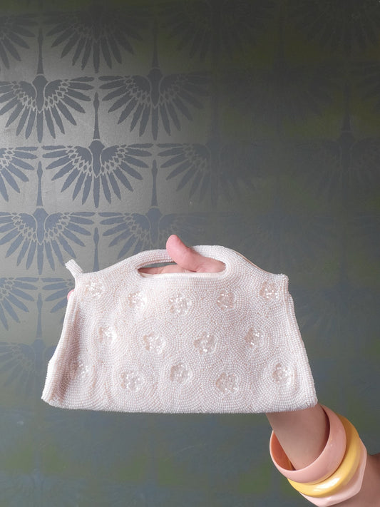 SOLD - Vintage 1950's Debbie Ivory Flower Beaded Evening Bag